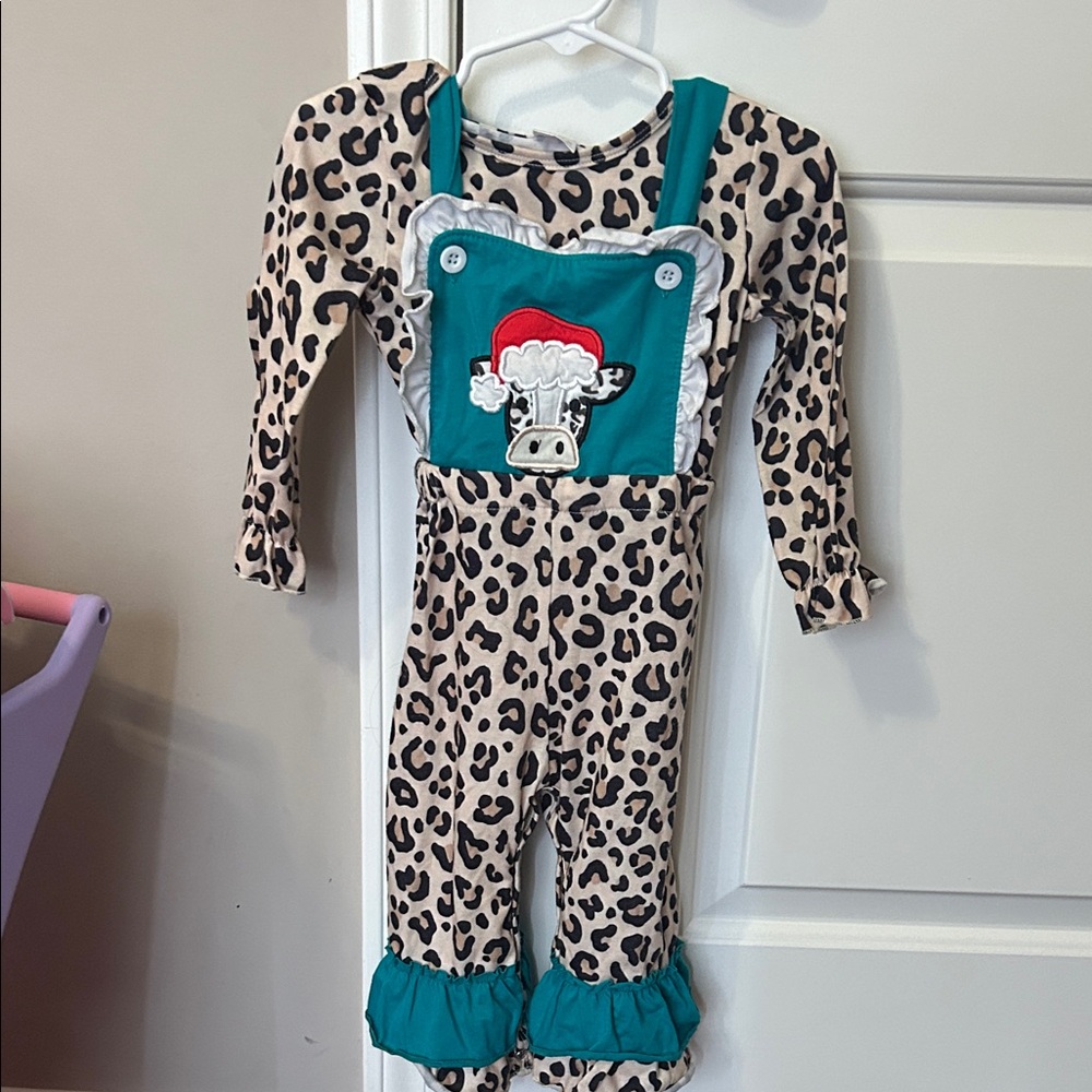 Leopard Print Kids Overalls with Teal Accents